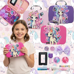 KUFEREK KOSMETYKÓW DLA DZIECI ZESTAW DO MAKIJAŻU W WALIZECZCE JEDNOROŻEC