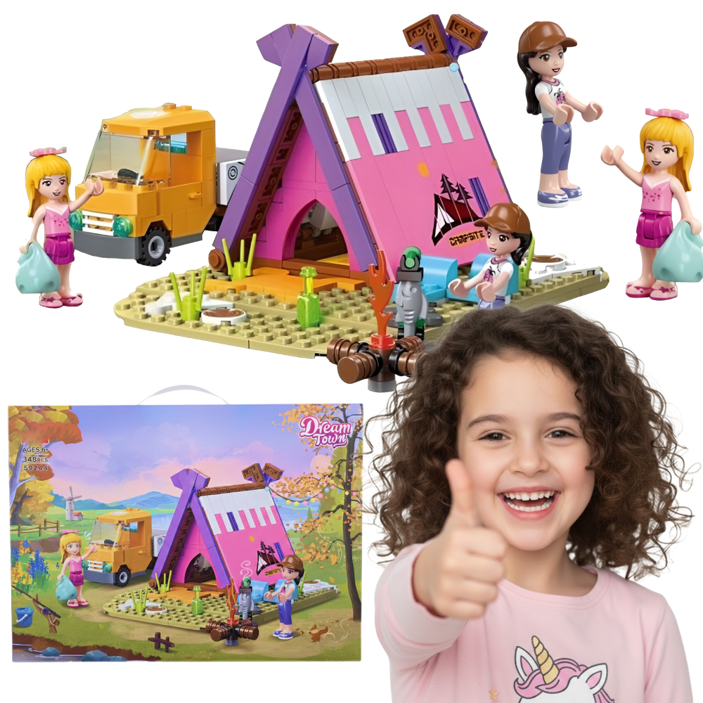 KLOCKI DREAM TOWN ZESTAW KEMPINGOWY Z NAMIOTEM + 2 FIGURKI (348 EL.)