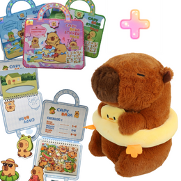 ZESTAW 2W1 CAPYBARA Z KURCZACZKIEM + ALBUM Z NAKLEJKAMI TOREBKA DLA DZIECKA
