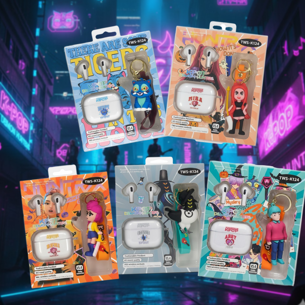 KPOP DEMON HUNTERS – BEZPRZEWODOWE SŁUCHAWKI TWS + BRELOK FIGURKA
