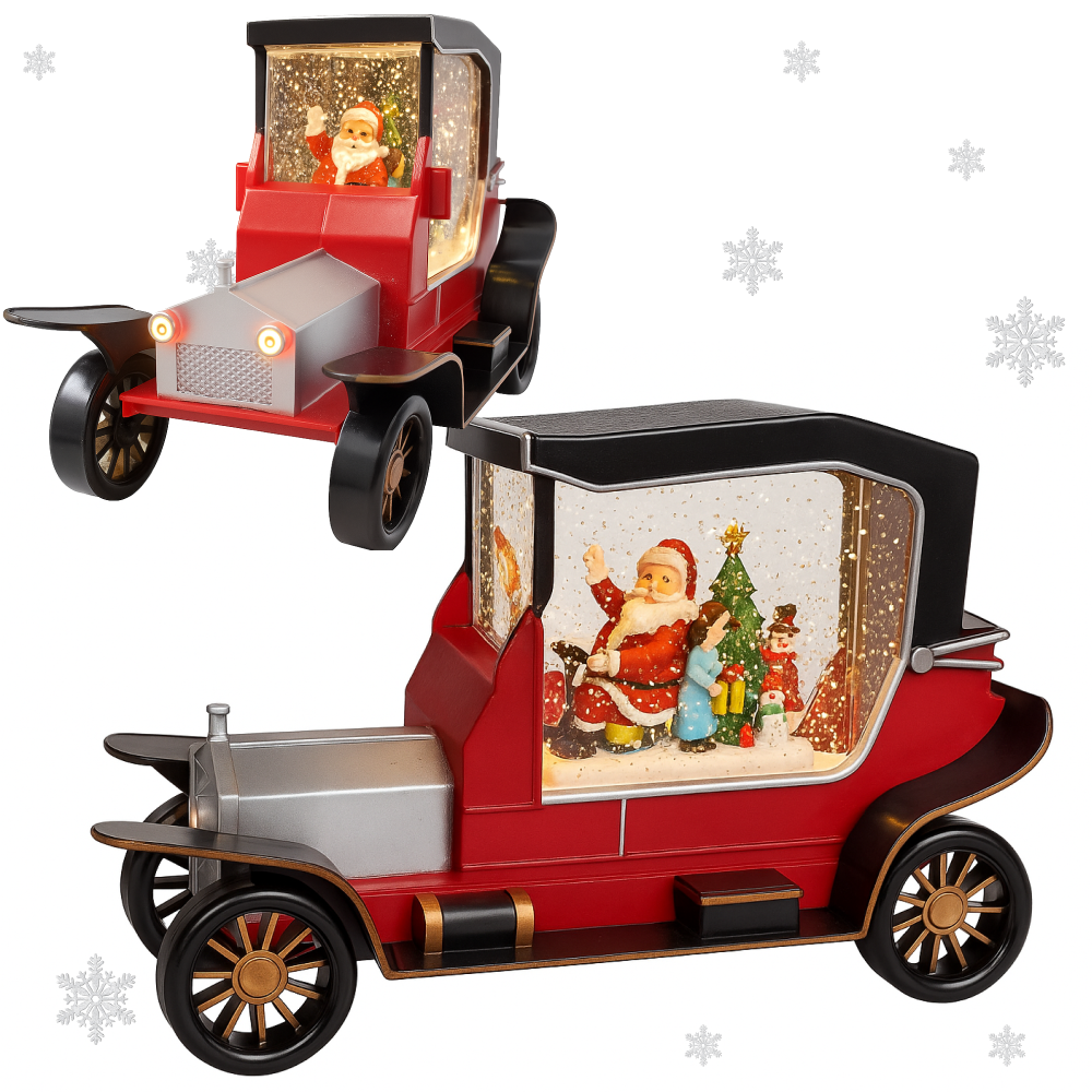 ŚWIĄTECZNY SAMOCHÓD LED ZE ŚNIEŻNĄ ZAMIECIĄ I MUZYKĄ