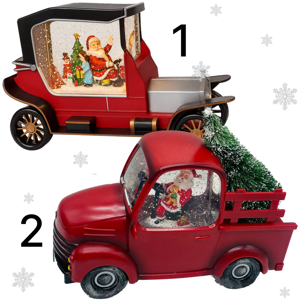 ŚWIĄTECZNY SAMOCHÓD LED ZE ŚNIEŻNĄ ZAMIECIĄ I MUZYKĄ