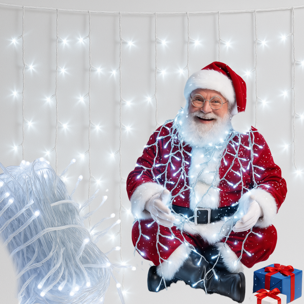 LAMPKI ZEWNĘTRZNE SOPLE 300/500 LED  ZIMNA BIEL + FLASH (20/25 M), GIRLANDA SOPLE, GIRLANDA SOPELKI, SOPLE LODU, KURTYNA SOPELKI