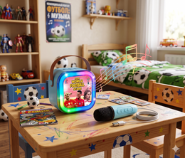 GŁOŚNIK BLUETOOTH DLA DZIECI MIKROFON BEZPRZEWODOWY USB FOOTBALL STARS LED