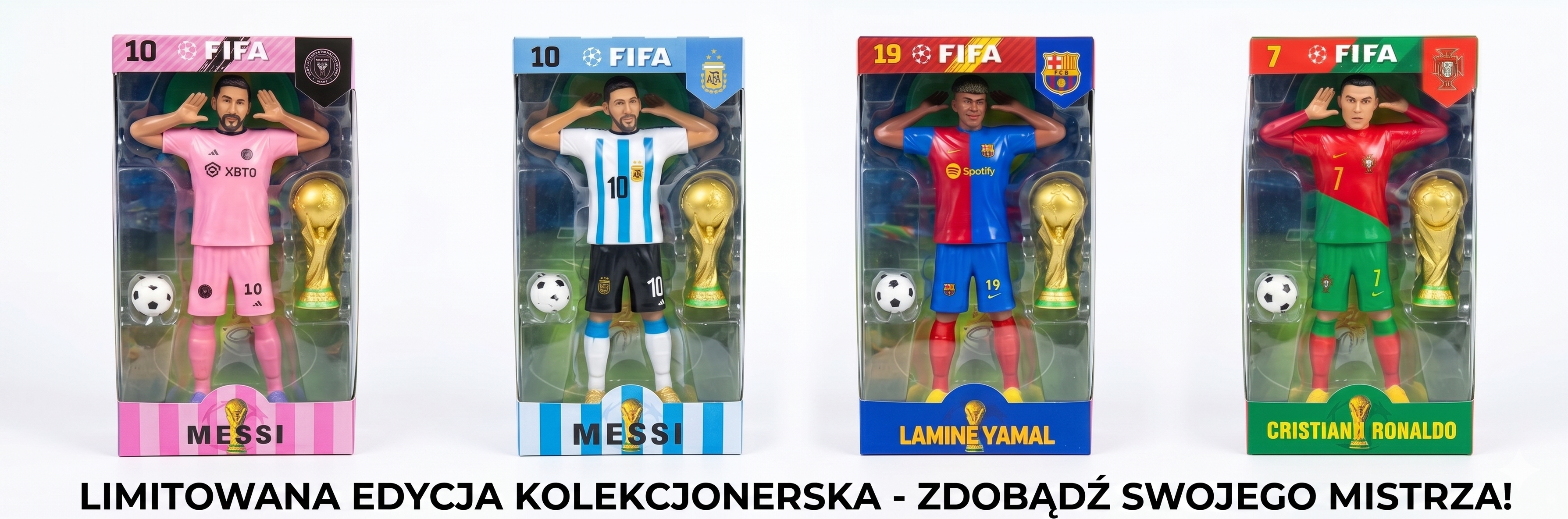 FIGURKA PIŁKARZ FIFA MESSI RONALDO YAMAL 25 CM Z PIŁKĄ PREZENT DLA DZIECKA