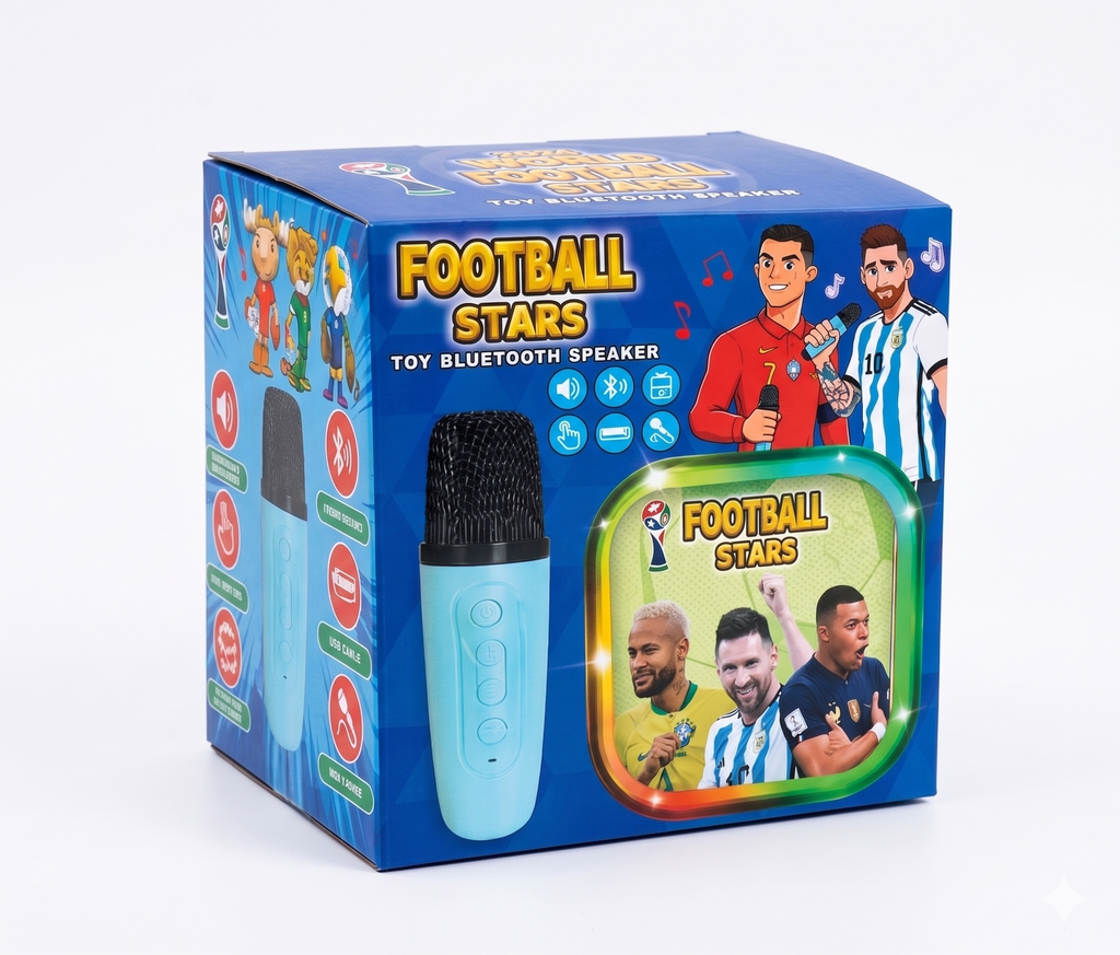 GŁOŚNIK BLUETOOTH DLA DZIECI MIKROFON BEZPRZEWODOWY USB FOOTBALL STARS LED
