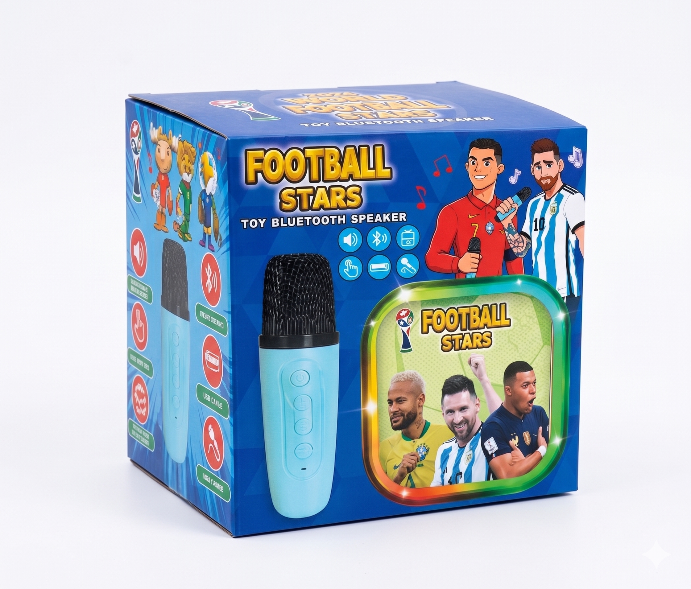 GŁOŚNIK BLUETOOTH DLA DZIECI MIKROFON BEZPRZEWODOWY USB FOOTBALL STARS LED