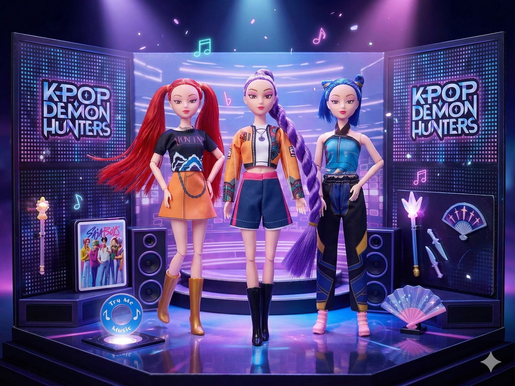 ZESTAW 3 ŚPIEWAJĄCYCH LALEK K-POP DEMON HUNTERS RUMI MIRA ZOEY 30 CM