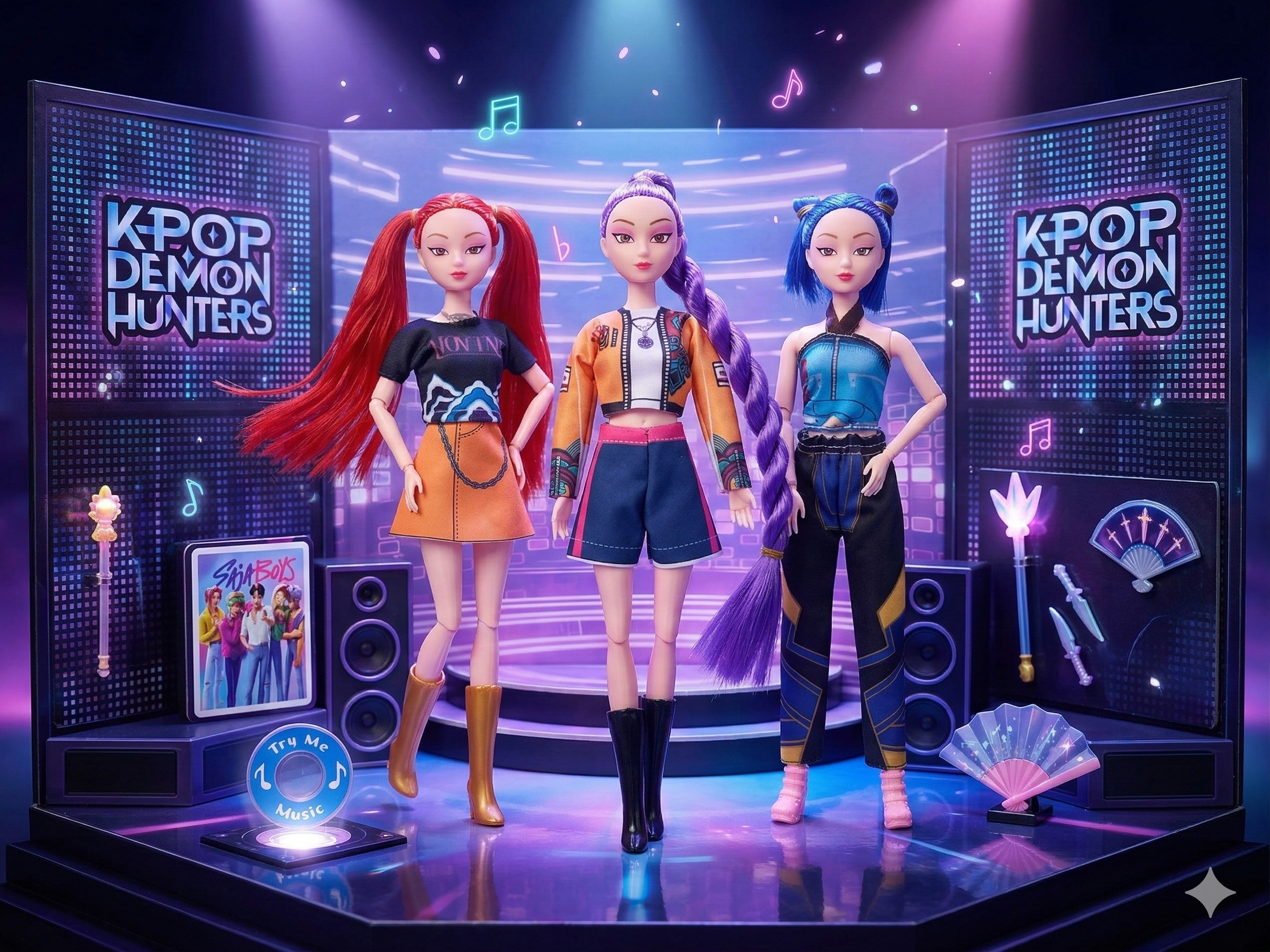 ZESTAW 3 ŚPIEWAJĄCYCH LALEK K-POP DEMON HUNTERS RUMI MIRA ZOEY 30 CM