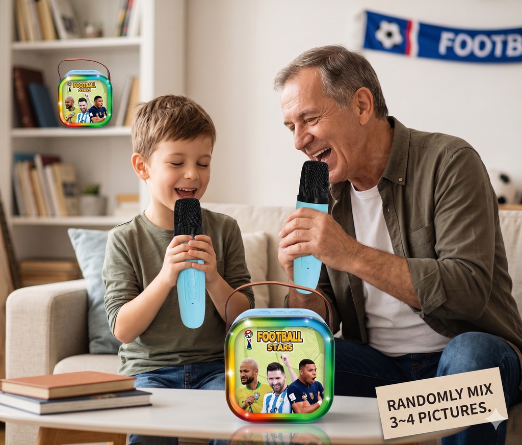 GŁOŚNIK BLUETOOTH DLA DZIECI MIKROFON BEZPRZEWODOWY USB FOOTBALL STARS LED