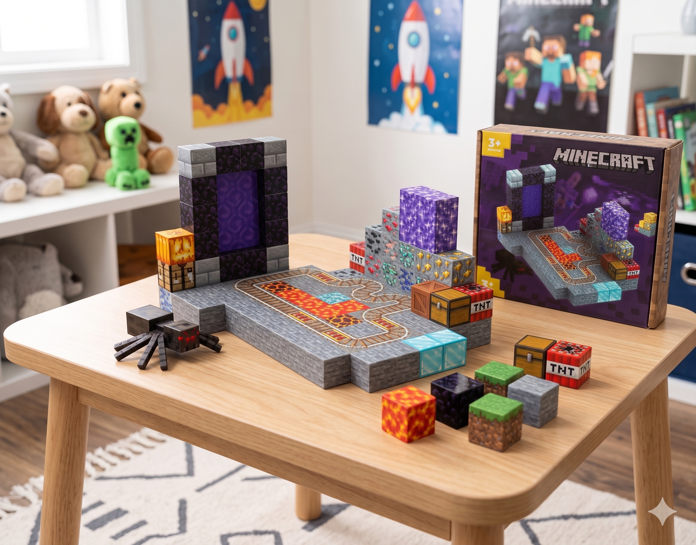 MINECRAFT KLOCKI MAGNETYCZNE PIXEL PORTAL 104 EL. KONSTRUKTOR DLA DZIECKA