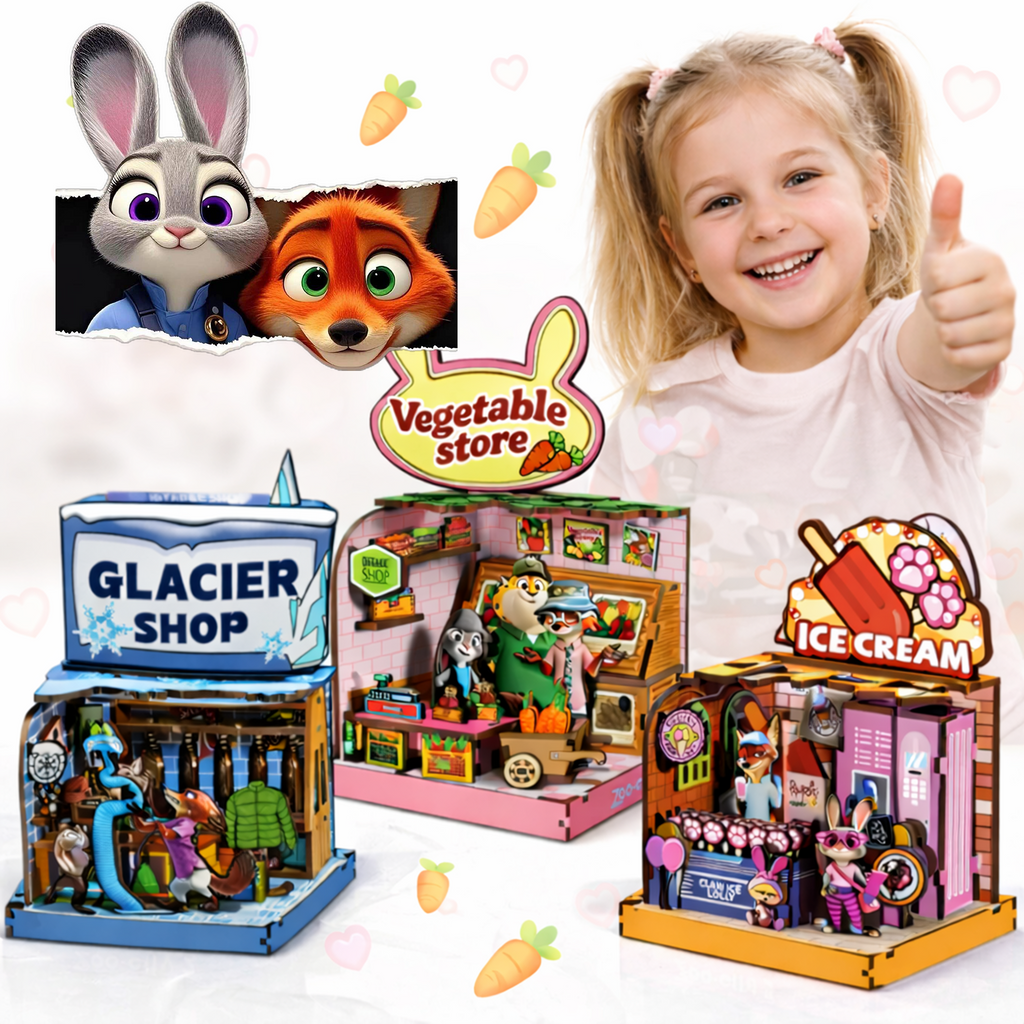 DIY 3D PUZZLE ZOO CITY DREWNIANE MINI SKLEPIK | 3 WERSJE DO WYBORU