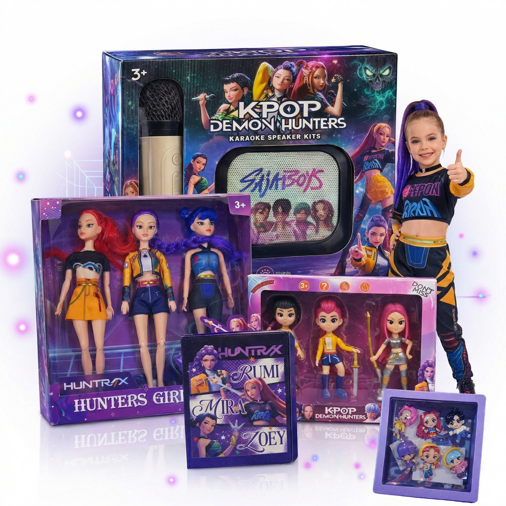 ZESTAW 5W1 KPOP HUNTERS LALKI 15CM + LALKI 30CM + MIKROFON + FIGURKI +KARTY