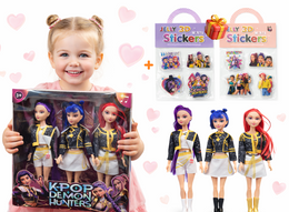 ZESTAW 3 LALEK KPOP DEMON HUNTERS 30 CM + LOSOWE NAKLEJKI DLA DZIECKA