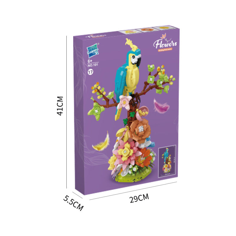 KLOCKI PAPUGA NA KWIATACH 1162 EL. ZESTAW DEKORACYJNY FLOWERS KONSTRUKTOR