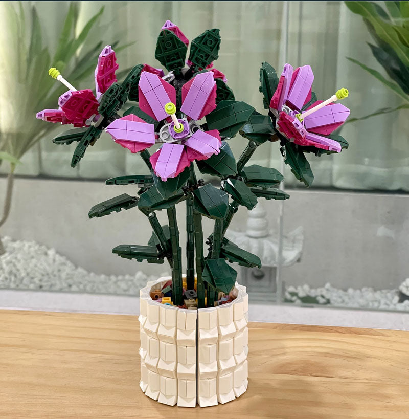 KLOCKI LILIA W DONICZCE 1189 EL. KWIATY 3D ZESTAW DEKORACYJNY PREZENT