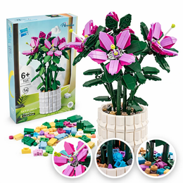 KLOCKI LILIA W DONICZCE 1189 EL. KWIATY 3D ZESTAW DEKORACYJNY PREZENT