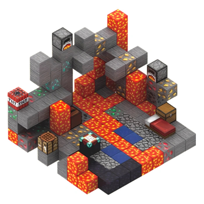 KONSTRUKTOR MAGNETYCZNY MINECRAFT JASKINIA Z LAWĄ 147 EL KLOCKI 3D ZABAWKA