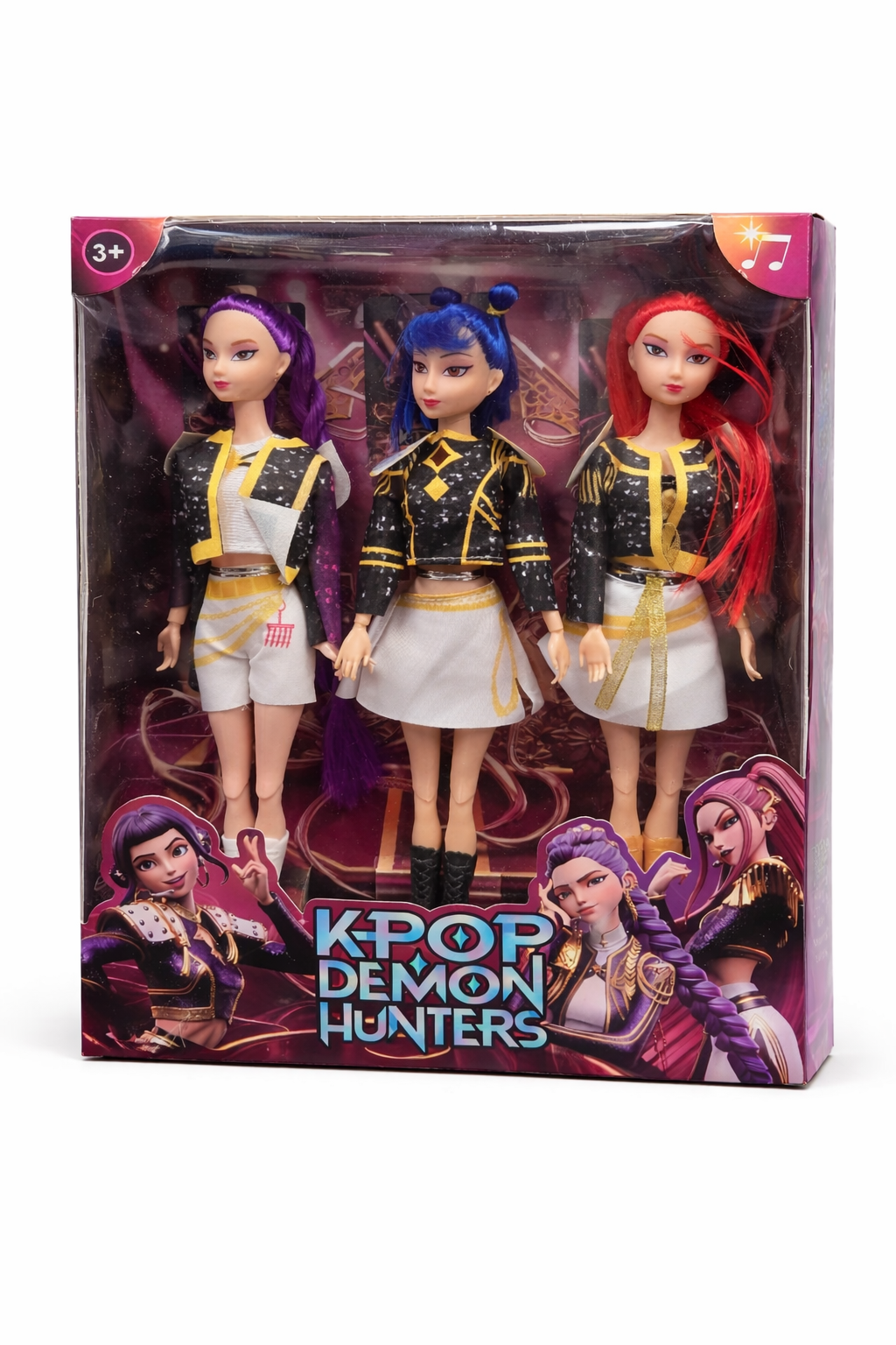 ZESTAW 3 LALEK KPOP DEMON HUNTERS 30 CM + LOSOWE NAKLEJKI DLA DZIECKA