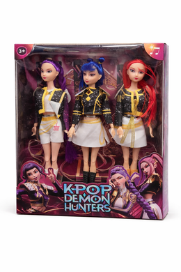ZESTAW 3 LALEK KPOP DEMON HUNTERS 30 CM + LOSOWE NAKLEJKI DLA DZIECKA
