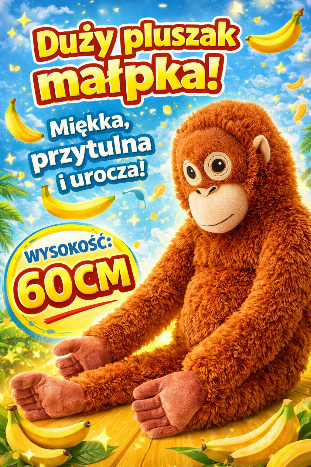 DUŻY PLUSZOWY ORANGUTAN DJUNGELSKOG 60 CM MASKOTKA MAŁPKA PRZYTULANKA