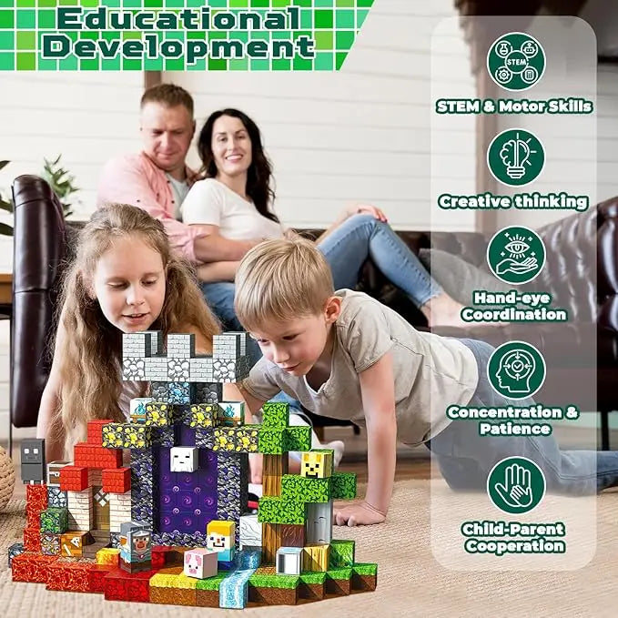 MAGNETYCZNY KONSTRUKTOR 200 ELEMENTÓW + FIGURKI | KLOCKI MAGNETYCZNE PIXEL