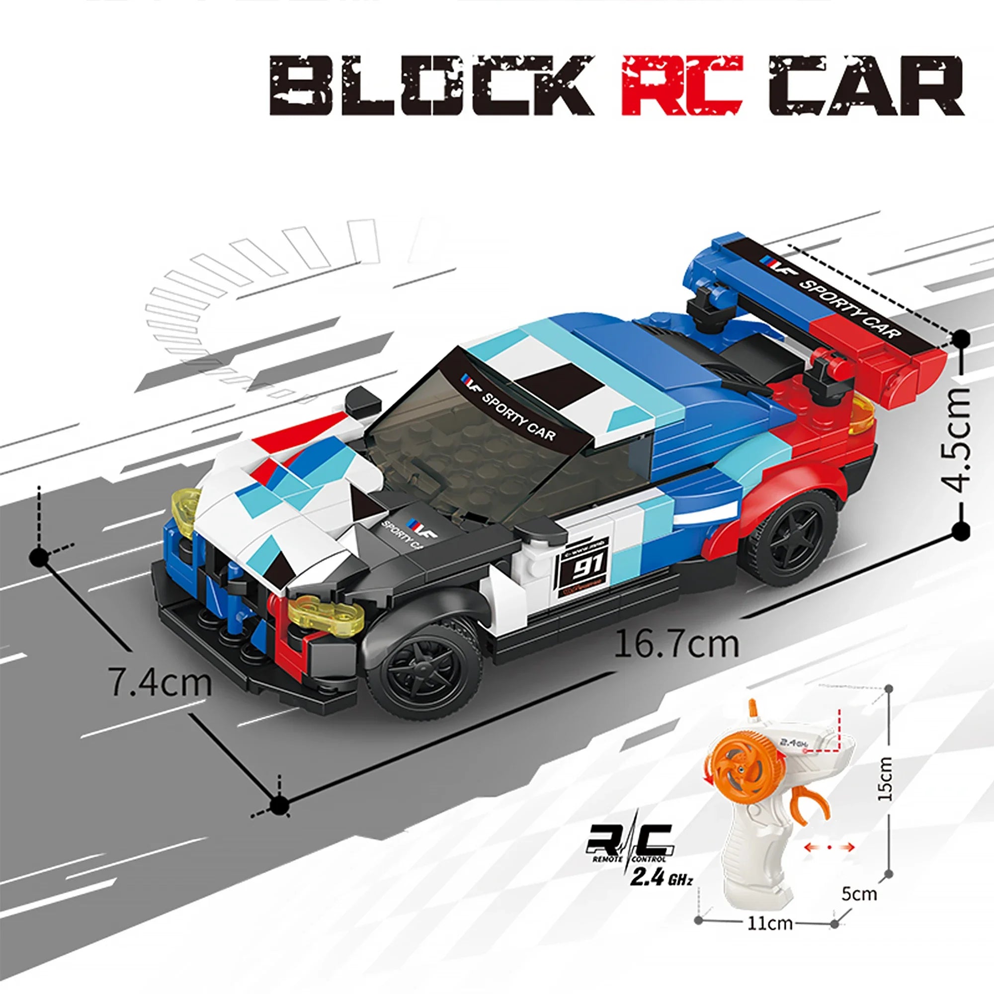ZDALNIE STEROWANY SAMOCHÓD Z KLOCKÓW RC SPORTOWE AUTO 1:20 (243 EL.)