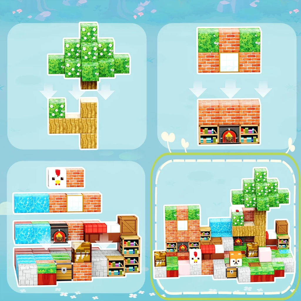 MAGNETYCZNY KONSTRUKTOR 200 ELEMENTÓW + FIGURKI | KLOCKI MAGNETYCZNE PIXEL