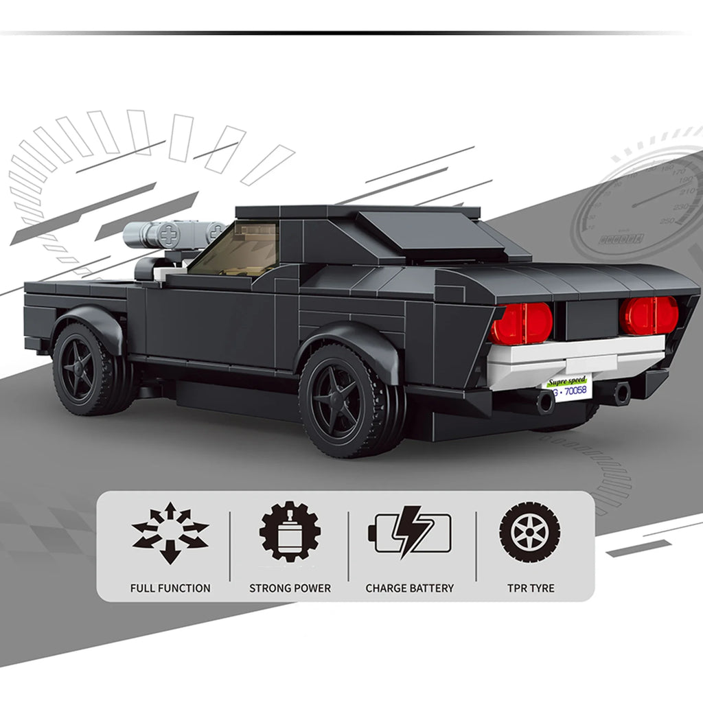 BLOCK RC CAR CZARNY SPORTOWY STEROWANY SAMOCHÓD Z KLOCKÓW, 249 EL., 1:20