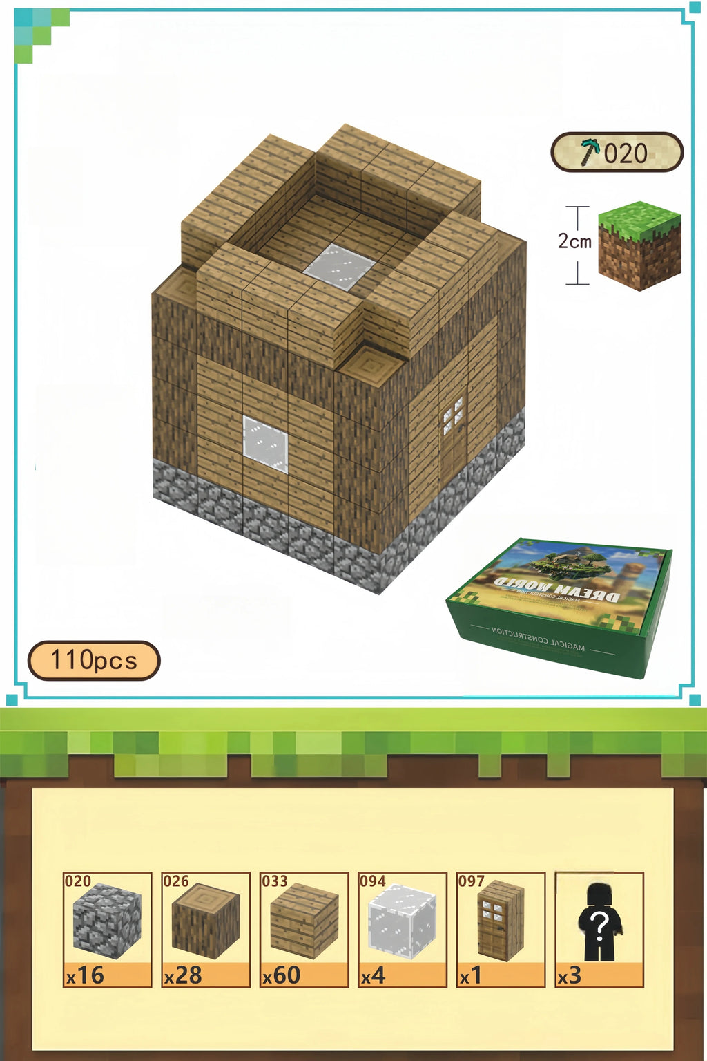 KONSTRUKTOR MAGNETYCZNY MINECRAFT JASKINIA Z LAWĄ 147 EL KLOCKI 3D ZABAWKA