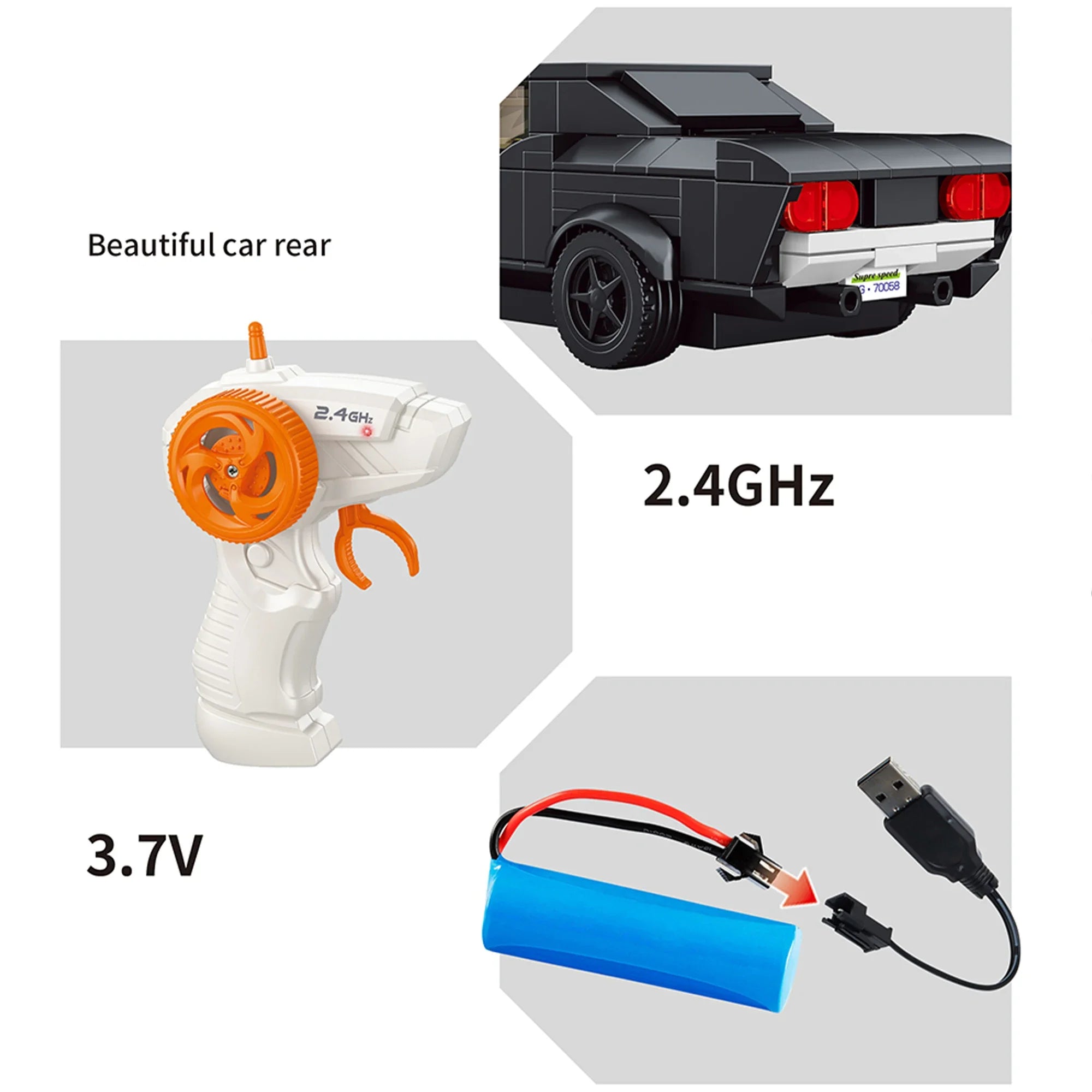 BLOCK RC CAR CZARNY SPORTOWY STEROWANY SAMOCHÓD Z KLOCKÓW, 249 EL., 1:20