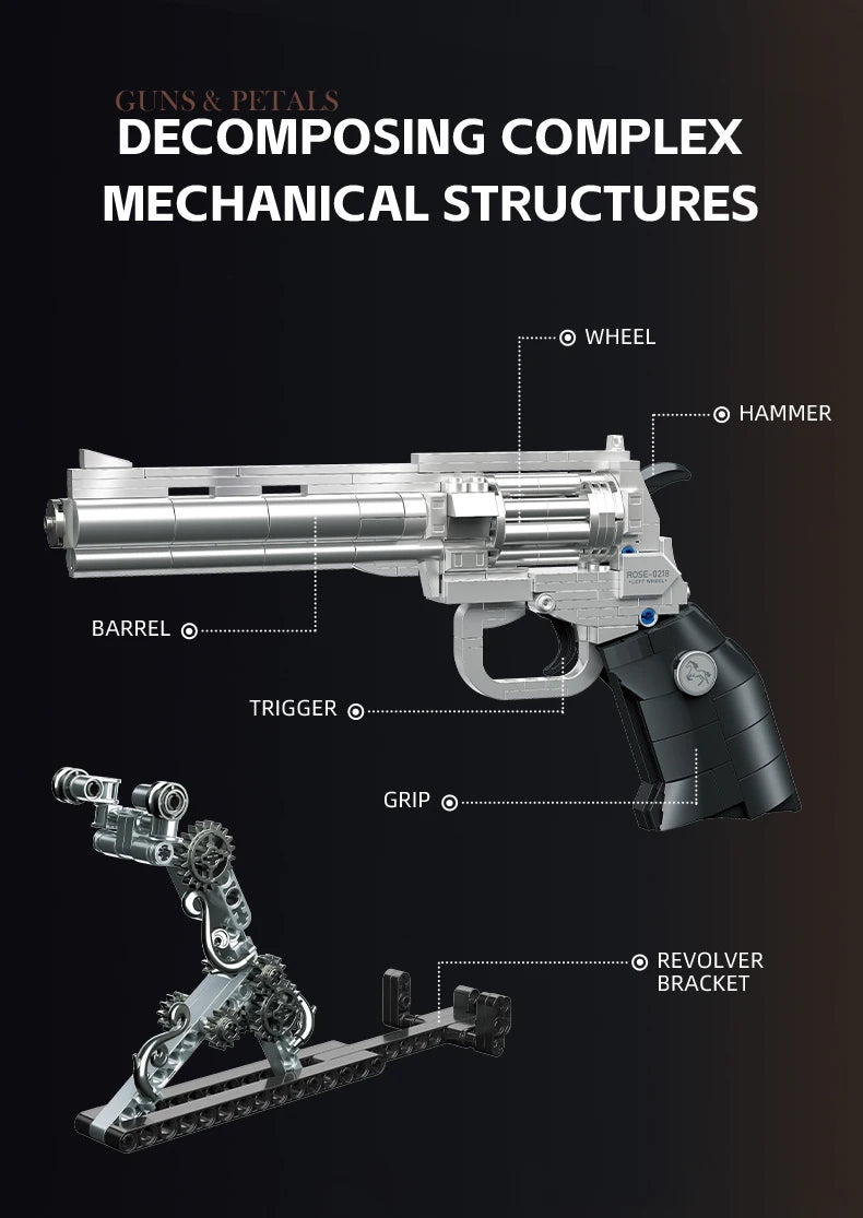 KLOCKI 631 EL GUNS & PETALS REWOLWER Z RÓŻAMI DIY 3D DO SKŁADANIA PREZENT