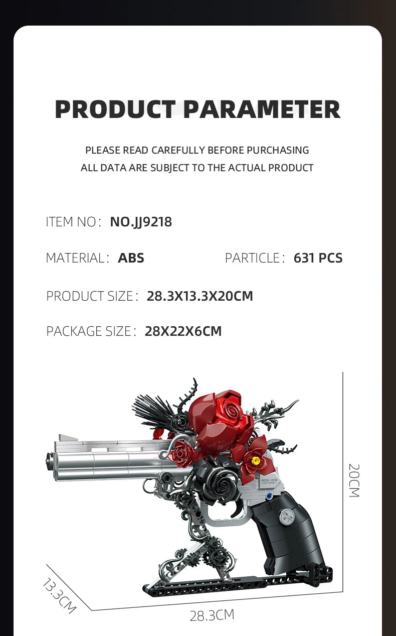 KLOCKI 631 EL GUNS & PETALS REWOLWER Z RÓŻAMI DIY 3D DO SKŁADANIA PREZENT