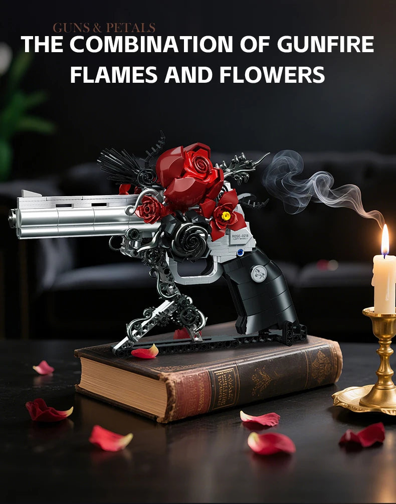 KLOCKI 631 EL GUNS & PETALS REWOLWER Z RÓŻAMI DIY 3D DO SKŁADANIA PREZENT