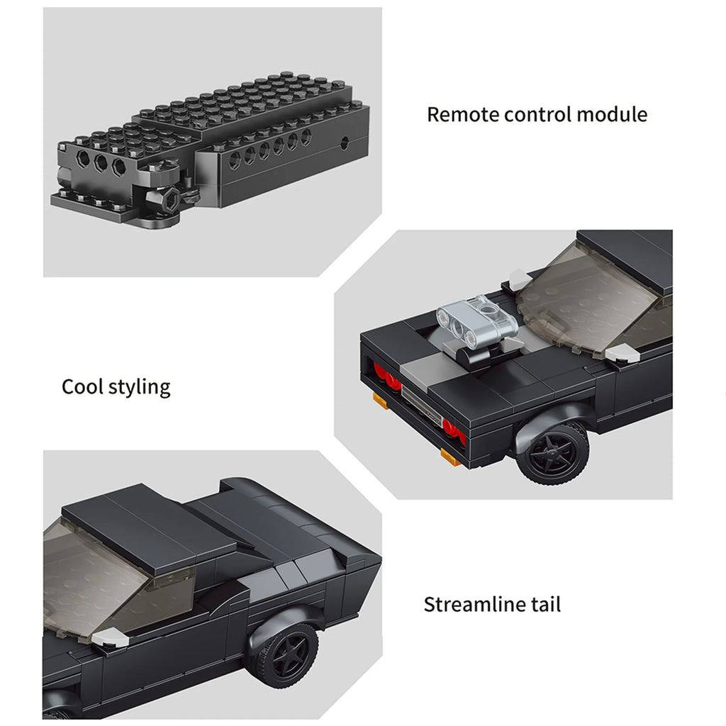 BLOCK RC CAR CZARNY SPORTOWY STEROWANY SAMOCHÓD Z KLOCKÓW, 249 EL., 1:20