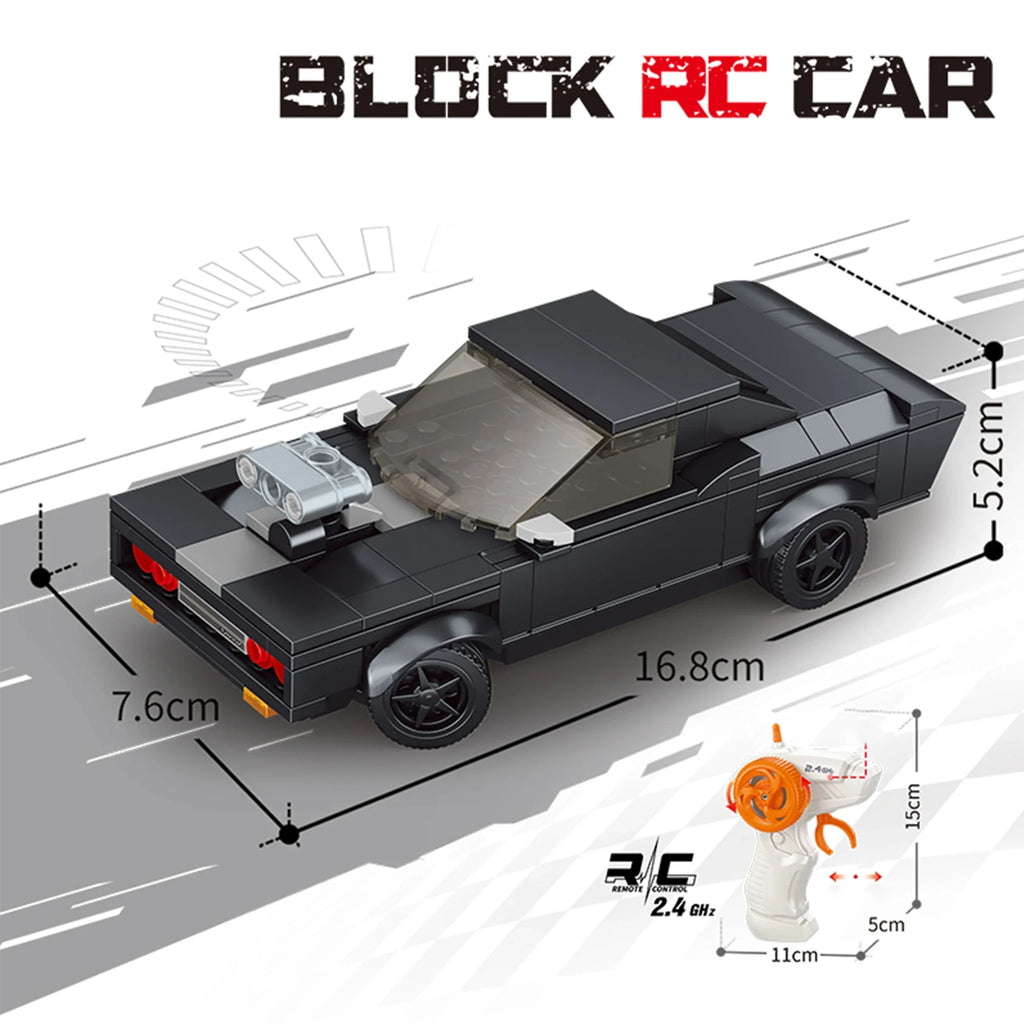 BLOCK RC CAR CZARNY SPORTOWY STEROWANY SAMOCHÓD Z KLOCKÓW, 249 EL., 1:20