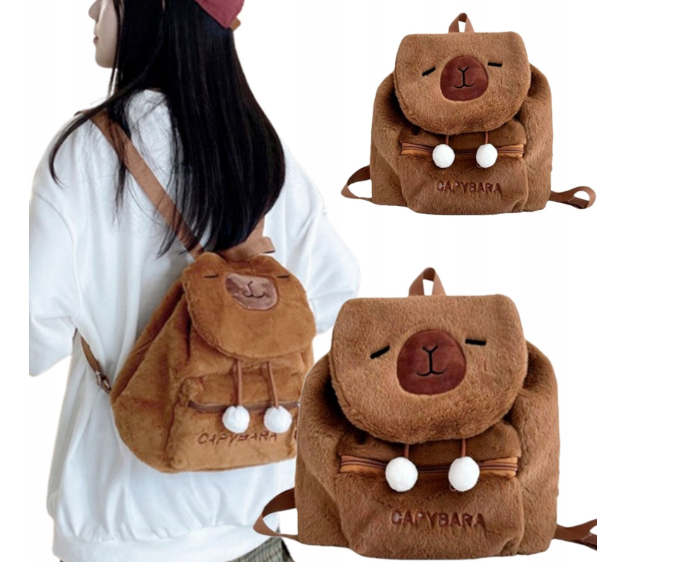 PLECACZEK PLECAK PLUSZOWY KAPIBARA MIĘKKI PLUSZOWA TORBA BRĄZOWY KAPIBARA