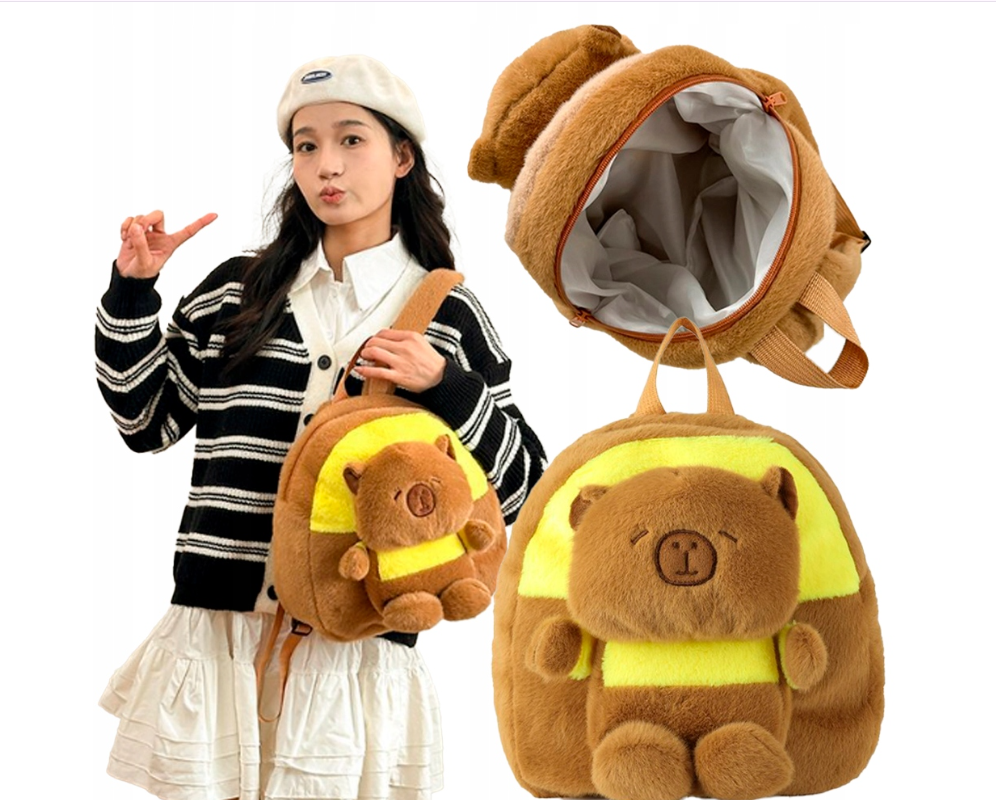 ŻÓŁTY PLECAK KAPIBARA MIĘKKI PLUSZOWA TORBA PLECACZEK 35cm PLUSZ DO SZKOŁY
