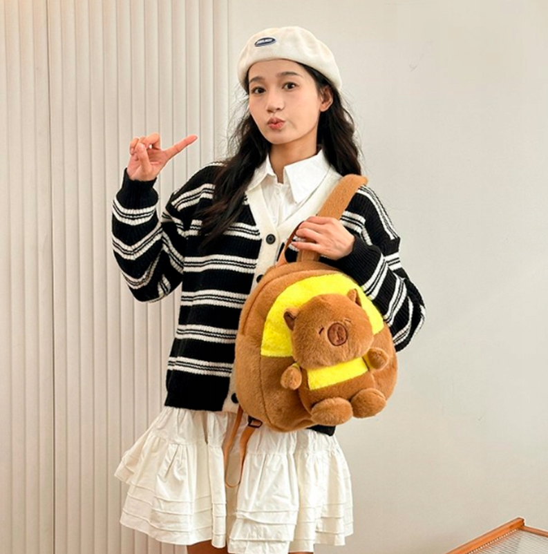 ŻÓŁTY PLECAK KAPIBARA MIĘKKI PLUSZOWA TORBA PLECACZEK 35cm PLUSZ DO SZKOŁY