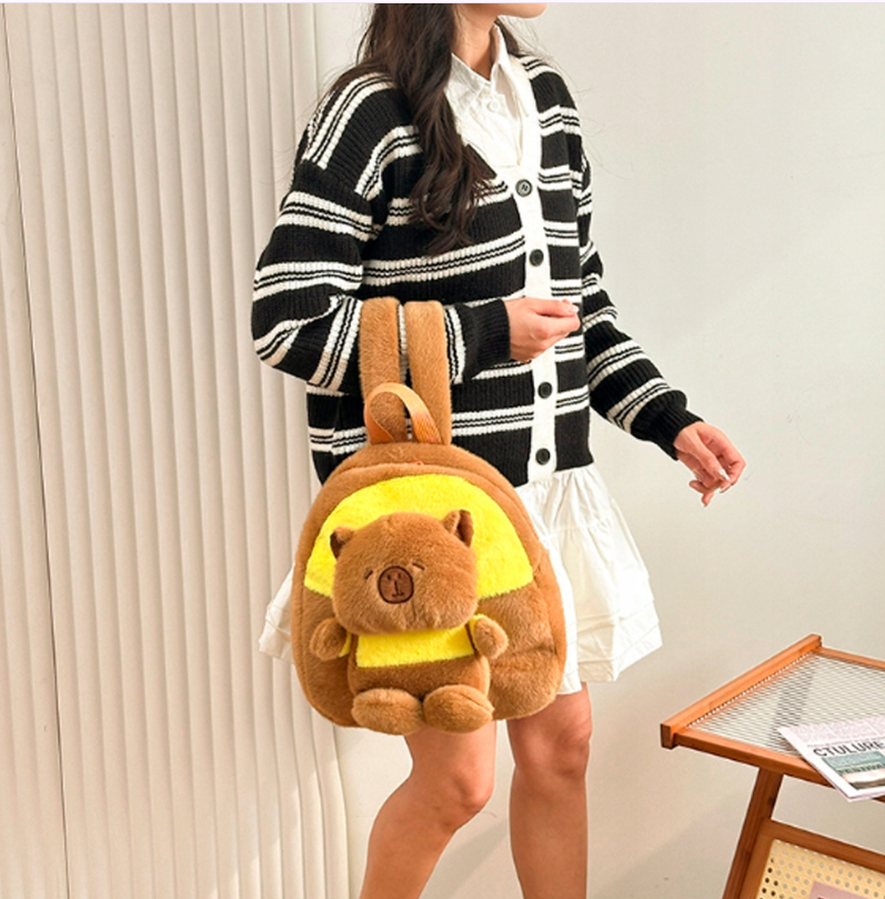 ŻÓŁTY PLECAK KAPIBARA MIĘKKI PLUSZOWA TORBA PLECACZEK 35cm PLUSZ DO SZKOŁY