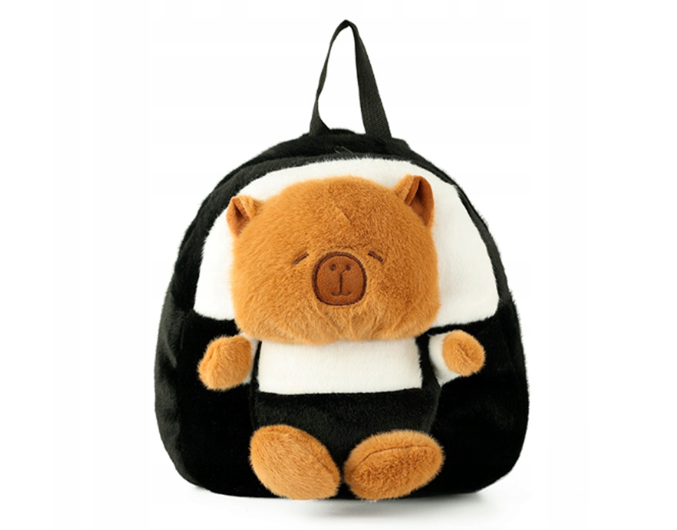 CZARNY PLECAK KAPIBARA MIĘKKI PLUSZOWA TORBA PLECACZEK 35cm PLUSZ DO SZKOŁY