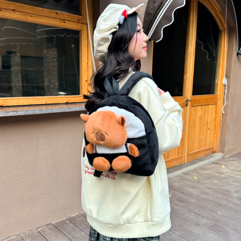 CZARNY PLECAK KAPIBARA MIĘKKI PLUSZOWA TORBA PLECACZEK 35cm PLUSZ DO SZKOŁY