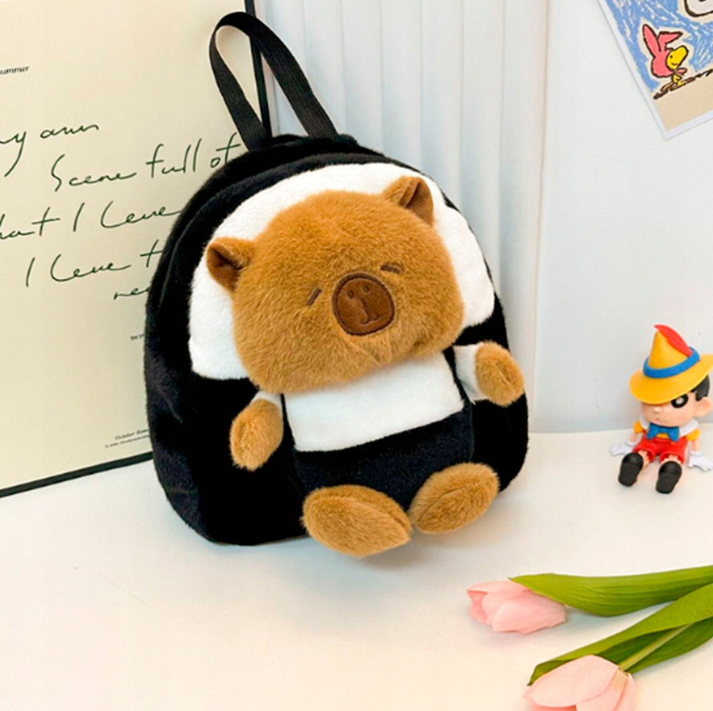 CZARNY PLECAK KAPIBARA MIĘKKI PLUSZOWA TORBA PLECACZEK 35cm PLUSZ DO SZKOŁY