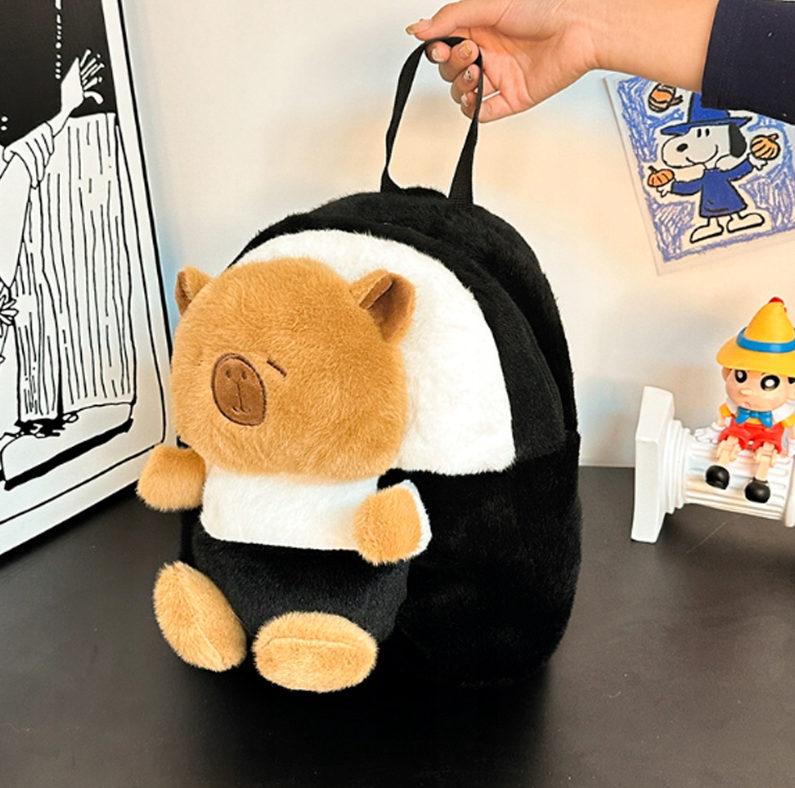 CZARNY PLECAK KAPIBARA MIĘKKI PLUSZOWA TORBA PLECACZEK 35cm PLUSZ DO SZKOŁY