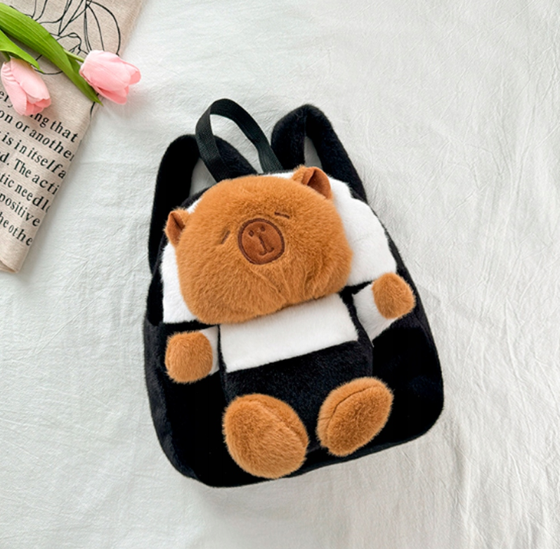 CZARNY PLECAK KAPIBARA MIĘKKI PLUSZOWA TORBA PLECACZEK 35cm PLUSZ DO SZKOŁY