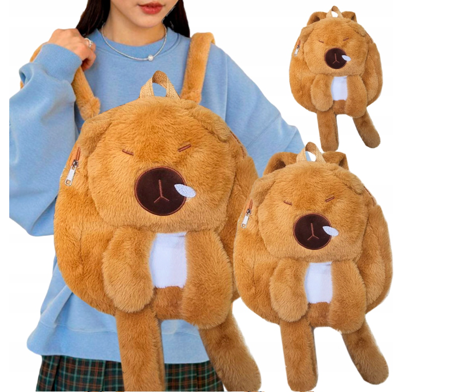 Pluszowa plecak kapibara miękki pluszowa torba plecaczek dwie kieszenie