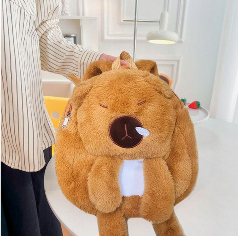 Pluszowa plecak kapibara miękki pluszowa torba plecaczek dwie kieszenie