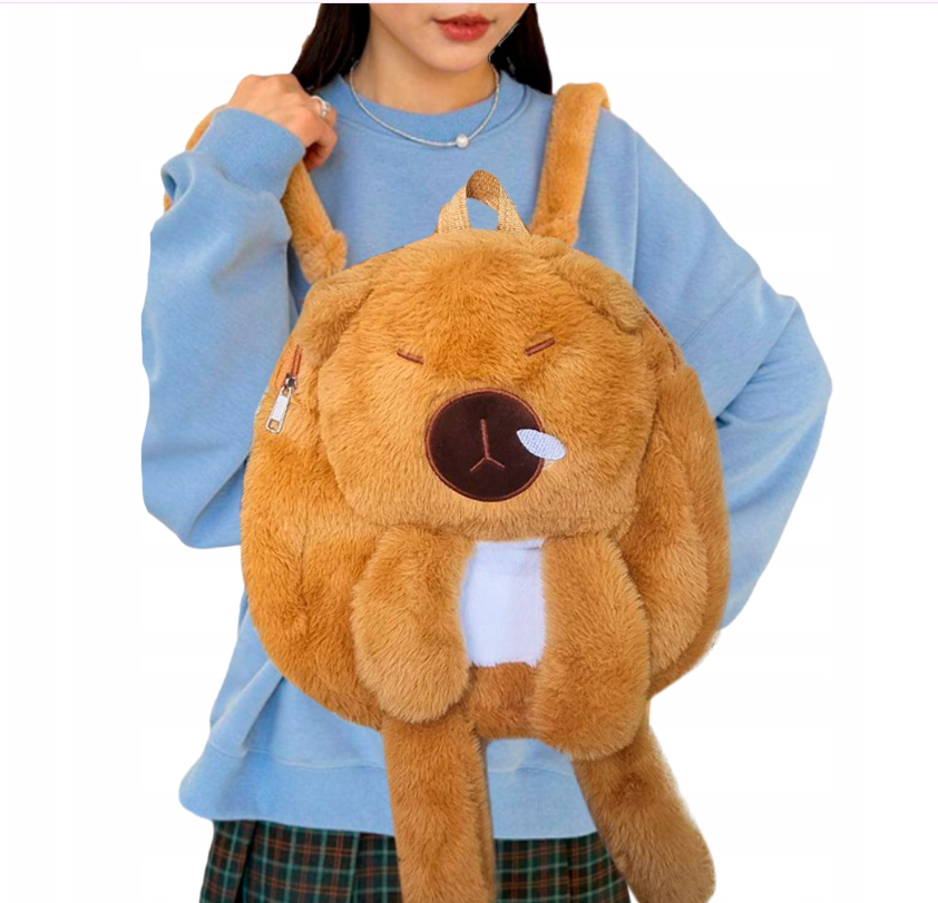 Pluszowa plecak kapibara miękki pluszowa torba plecaczek dwie kieszenie