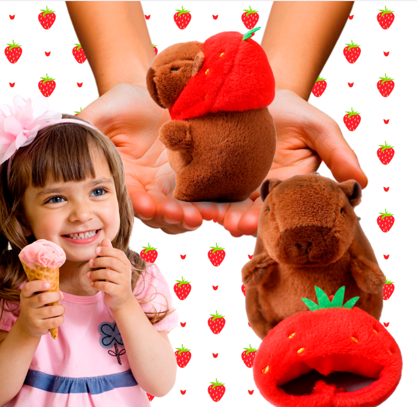 MASKOTKA KAPIBARA PLUSZAK KAPIBARA Z CZAPKĄ TRUSKAWKĄ BRELOCZEK DO KLUCZY