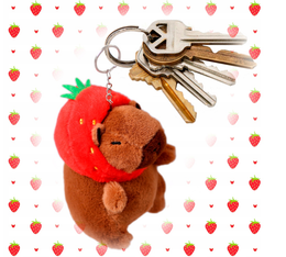MASKOTKA KAPIBARA PLUSZAK KAPIBARA Z CZAPKĄ TRUSKAWKĄ BRELOCZEK DO KLUCZY